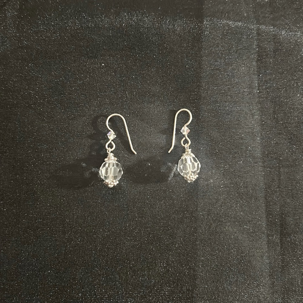 Round Iridescent Crystal Hanging Handmade Earrings